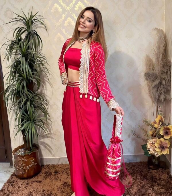 Stylish Red Three-Piece Western Outfit – Perfect for Trendy Wedding Season - Image 3