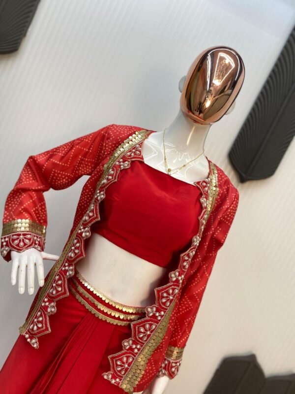Stylish Red Three-Piece Western Outfit – Perfect for Trendy Wedding Season - Image 5