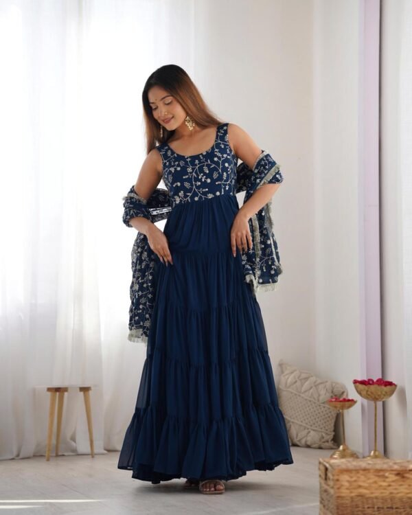 Sleeveless Royal Blue Anarkali Dress for Women | Party Wear & Ethnic Gown - Image 6