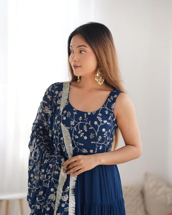Sleeveless Royal Blue Anarkali Dress for Women | Party Wear & Ethnic Gown - Image 5