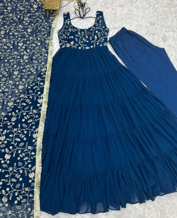Sleeveless Royal Blue Anarkali Dress for Women | Party Wear & Ethnic Gown - Image 2