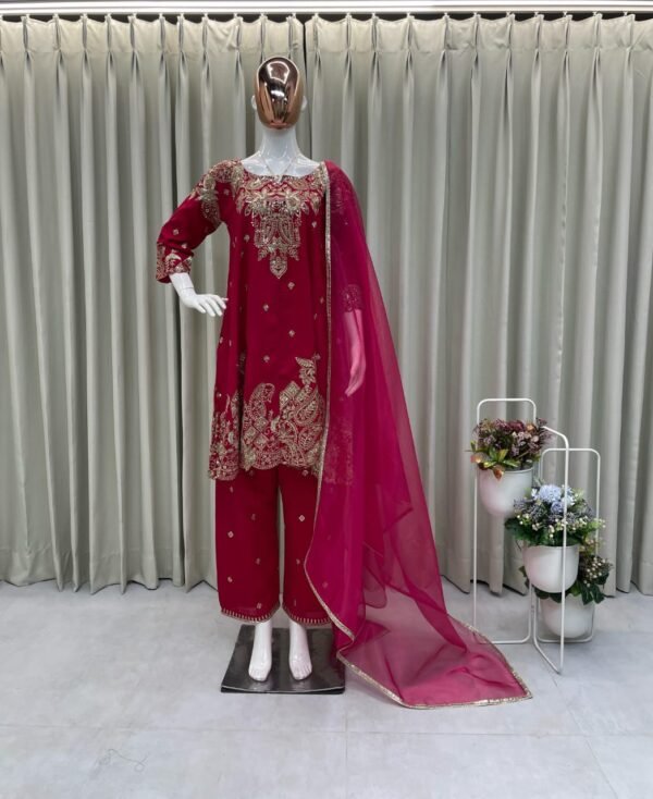 Designer Wear Trending Bloom Vichitra Fabric Top & Pant with Dupatta – Elegant Sequin Embroidered Work - Image 6
