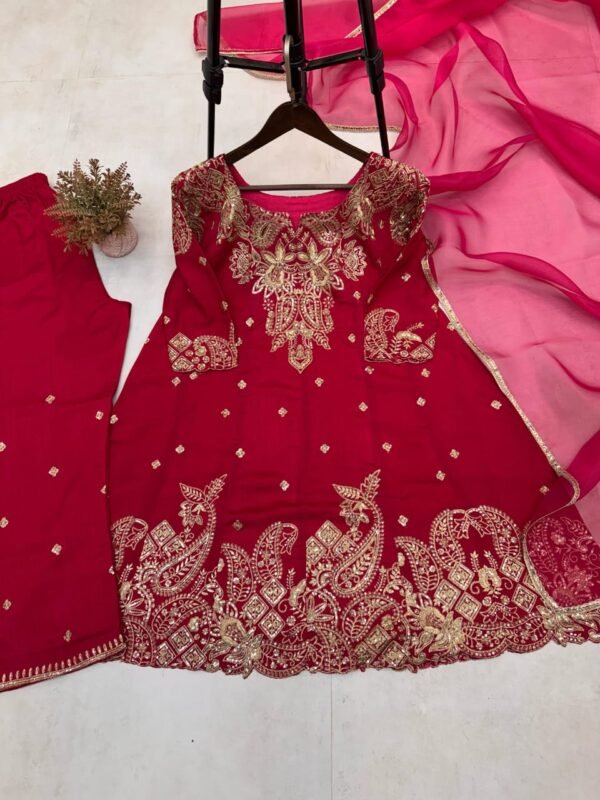 Designer Wear Trending Bloom Vichitra Fabric Top & Pant with Dupatta – Elegant Sequin Embroidered Work - Image 3