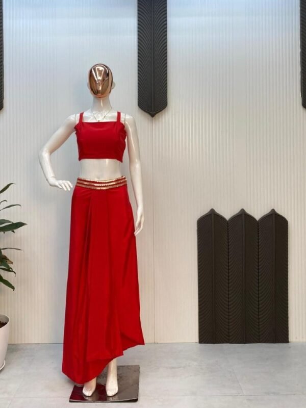Stylish Red Three-Piece Western Outfit – Perfect for Trendy Wedding Season